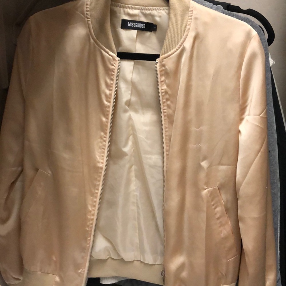 Rose gold silk bomber
